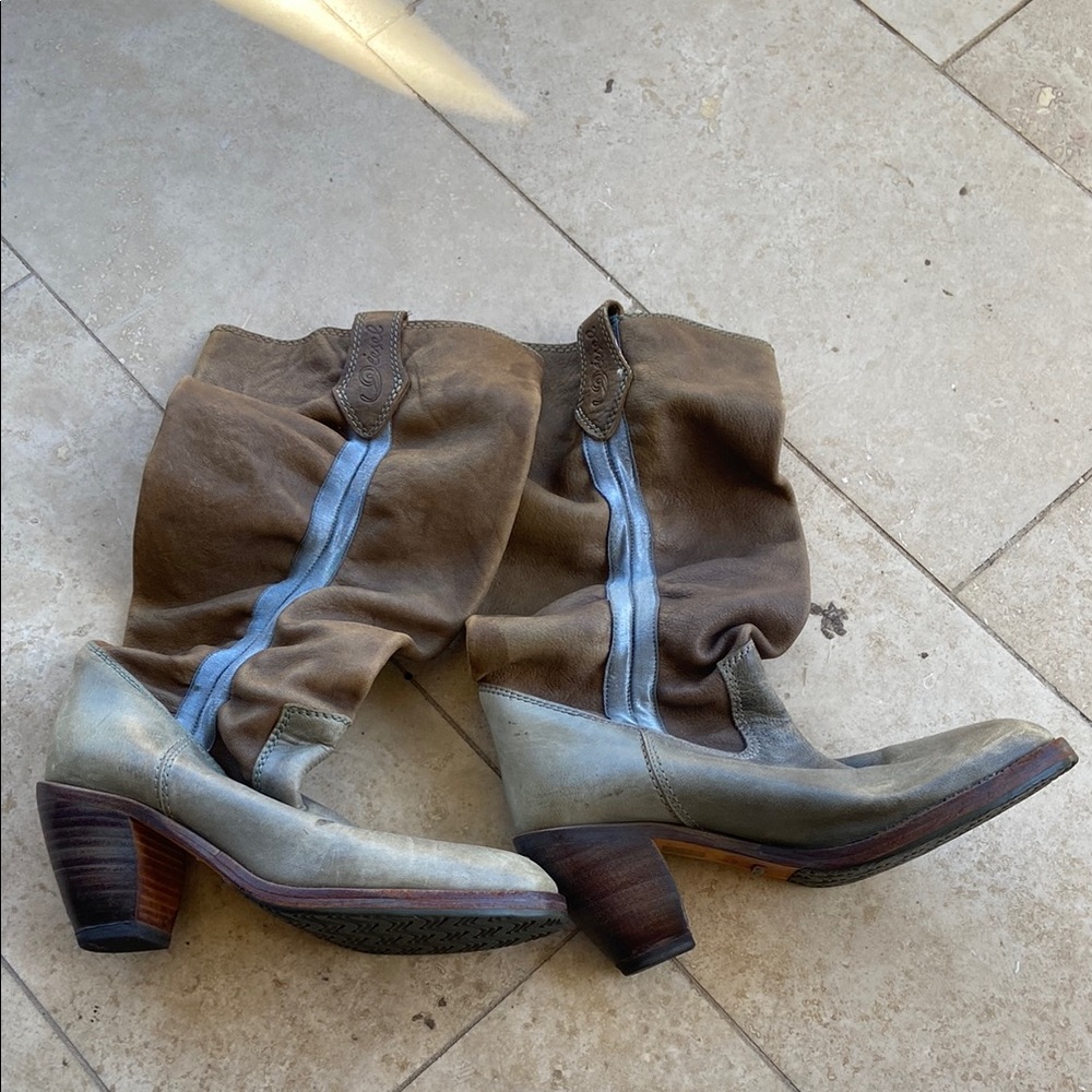 Diesel Brown and Gray Heeled Boots